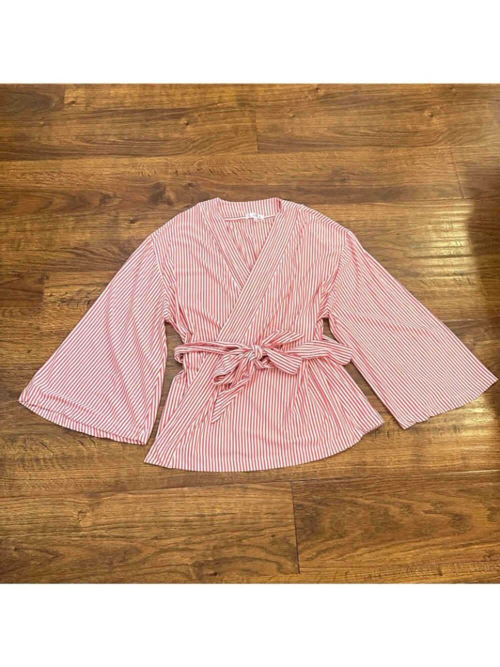 LAKE Pajamas DreamModal Kimono in red Pencil Stripe M - Picture 3 of 7
